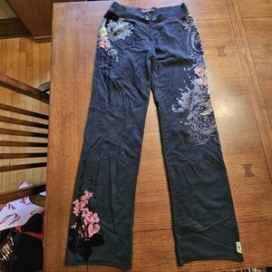 Vintage Lucky Brand Y2K Printed Velvet Sweatpants Small